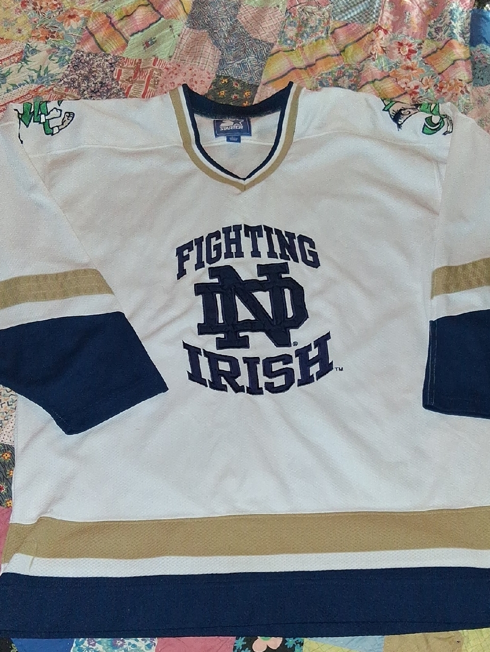 Fighting Irish Hockey Jersey - White Navy Gold